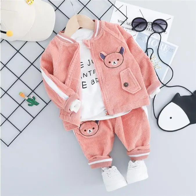 3 шт./компл. Детская футболка и штаны с мультяшным медведем|Комплекты одежды для