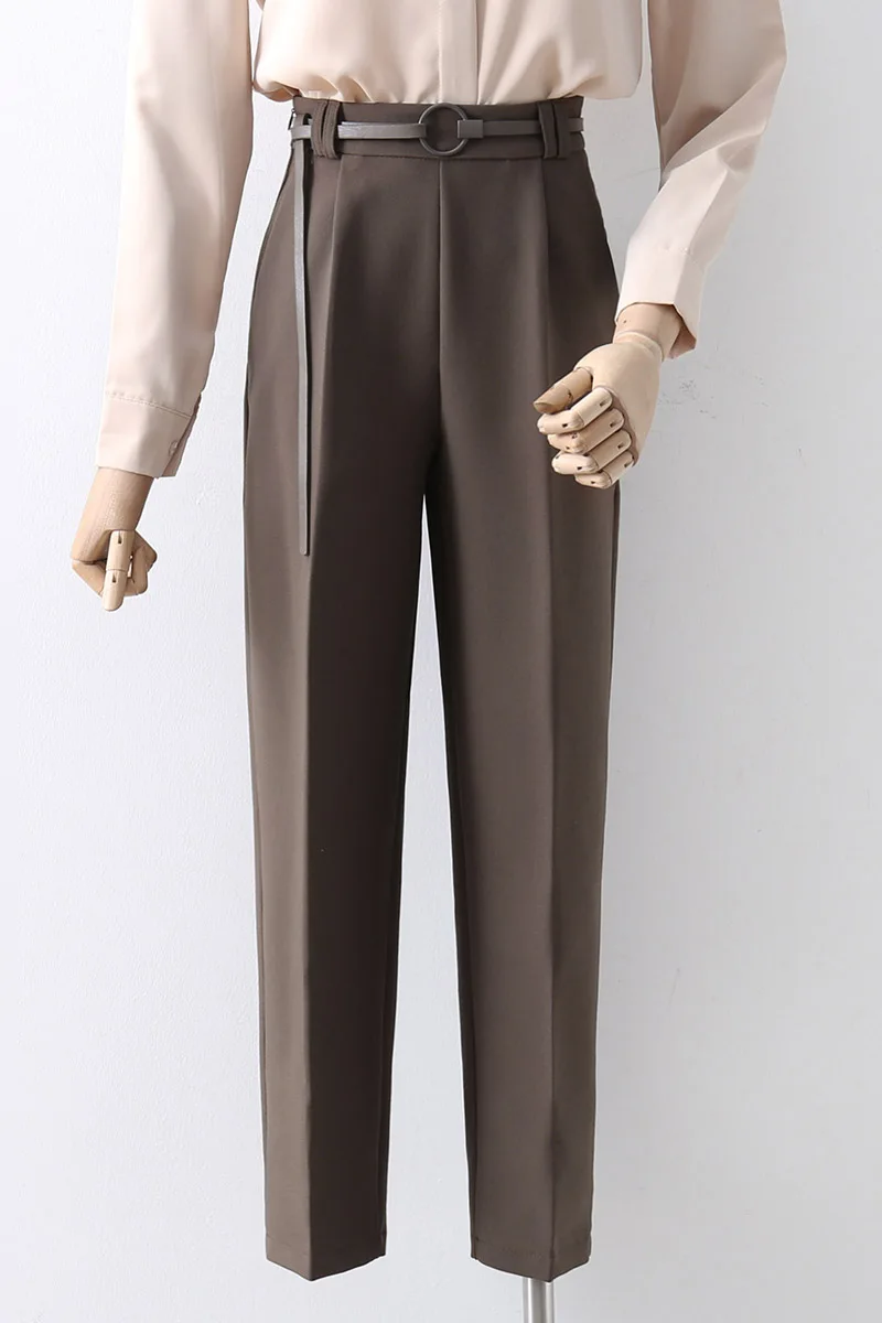 Брюки женские прямые до щиколотки офисная одежда с высокой талией однотонные