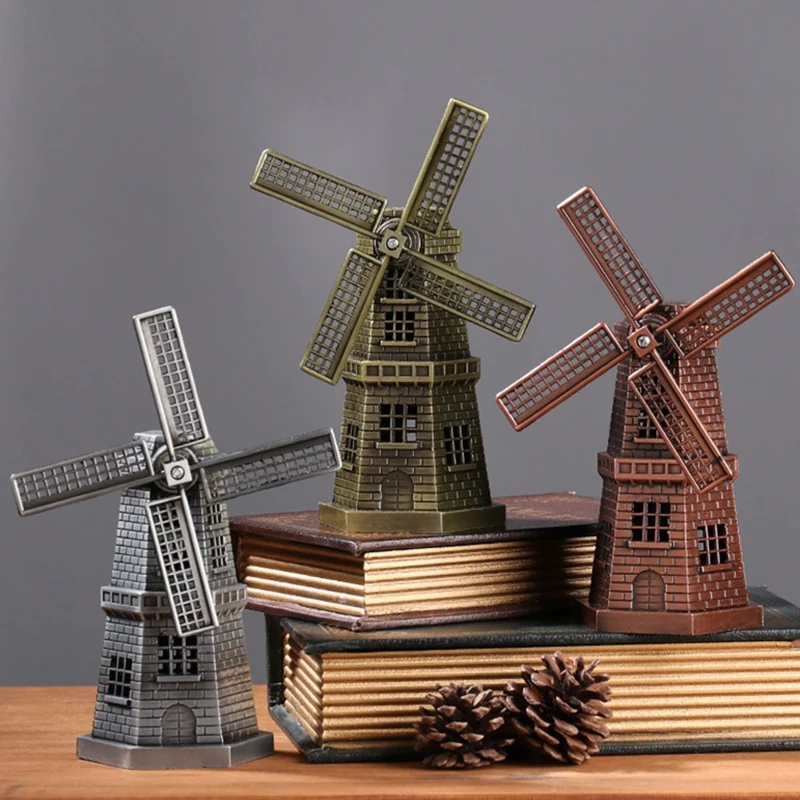 Модель в стиле ретро Голландская ветряная мельница Декоративный металл для дома