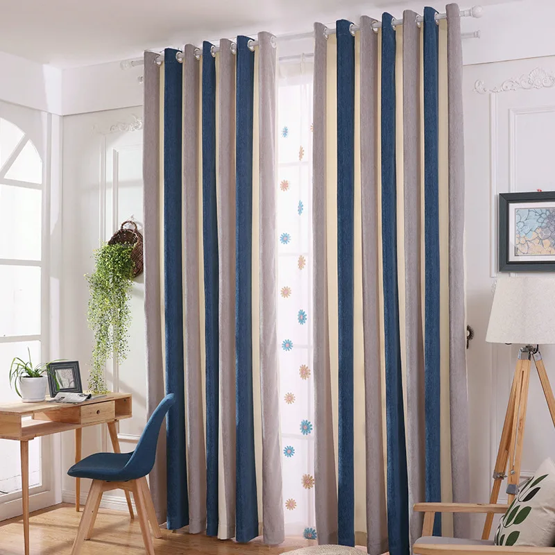 Современные и контрактные занавески в полоску из синели для спальни кабинета