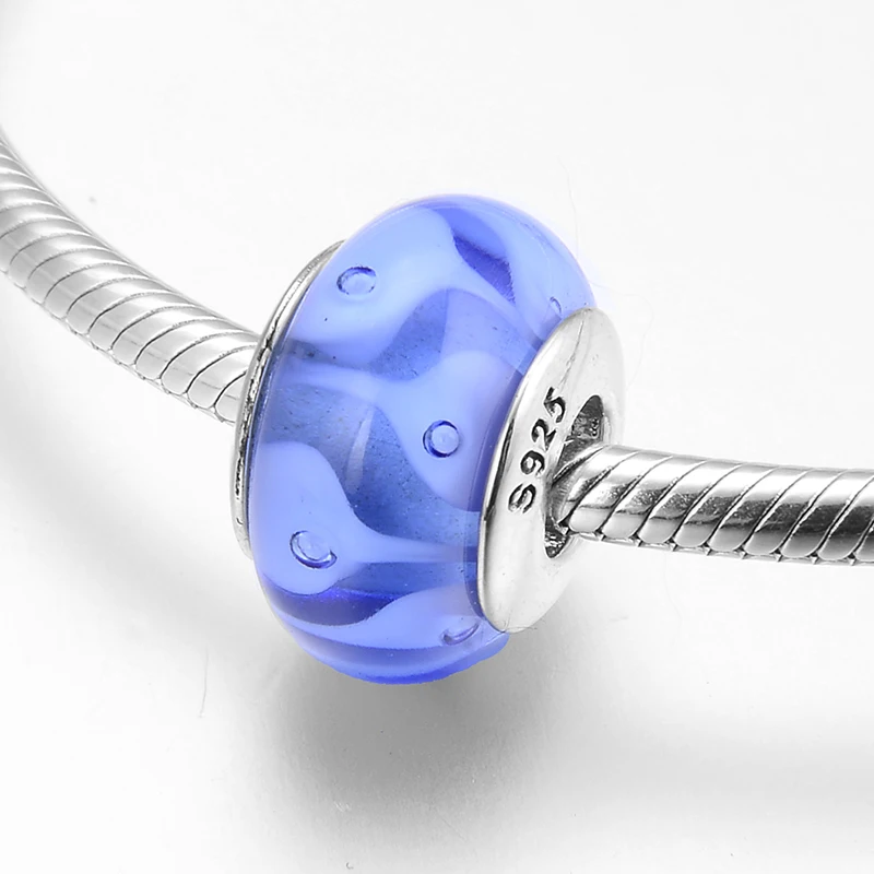 2019 Hot 100% real 925 Sterling Silver Blue pattern Murano Glass Beads Fit Original European Charms Bracelet Jewelry making | Украшения и