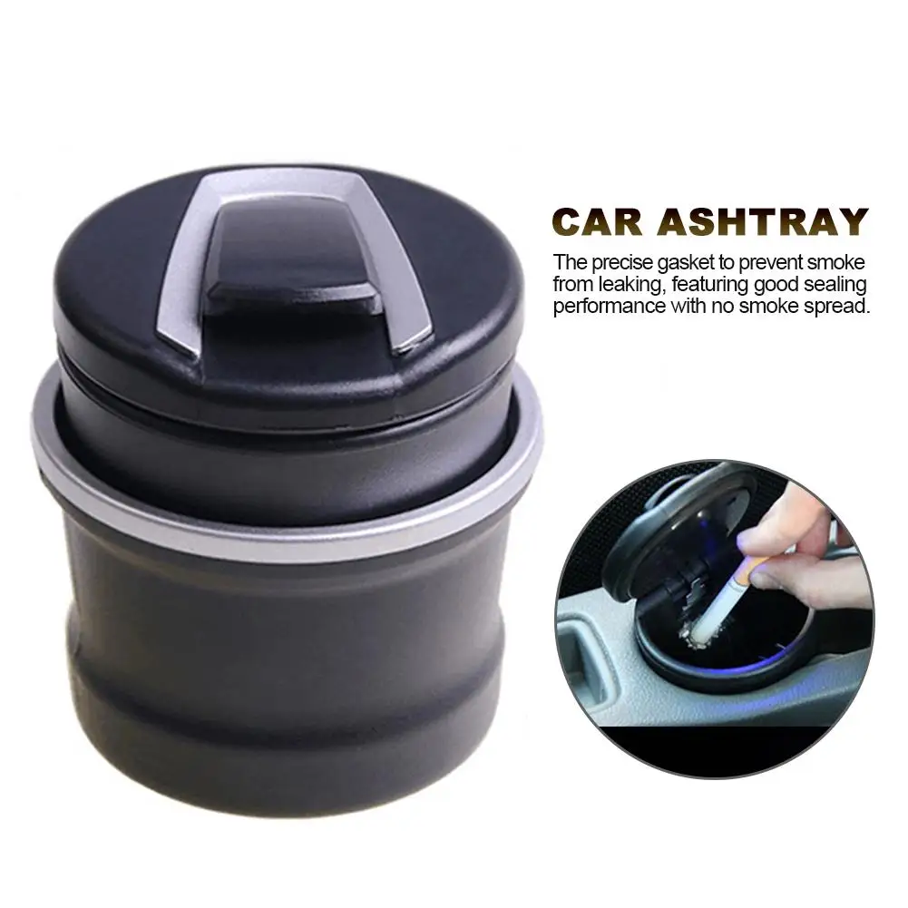 

Portable Car Ashtray Auto Ashtray Blue LED Light Smokeless Ashtray Cigarette Holder and Anti-slip Rubber Bottom Car Accessories
