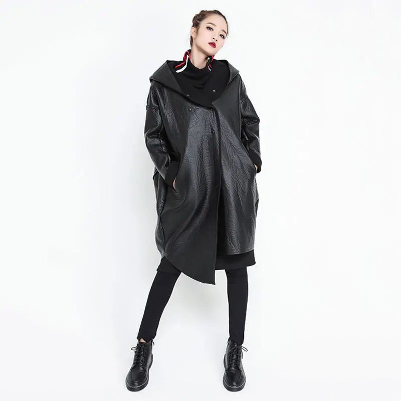 black GCC1523 XITAO/женская одежда из искусственной кожи, большие размеры, нестандартная бархатная элегантная одежда с капюшоном, ветрозащитная осенняя одежда GCC1523 - Цвет: black GCC1523