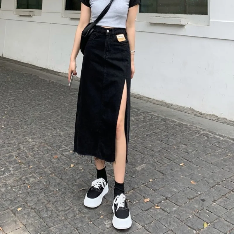 

Harajuku Y2k Summer Vintage High Waist Denim Pregnant Women Skirt New Korean Fashion Casual Side Slit A-Line Midi Long Skirts