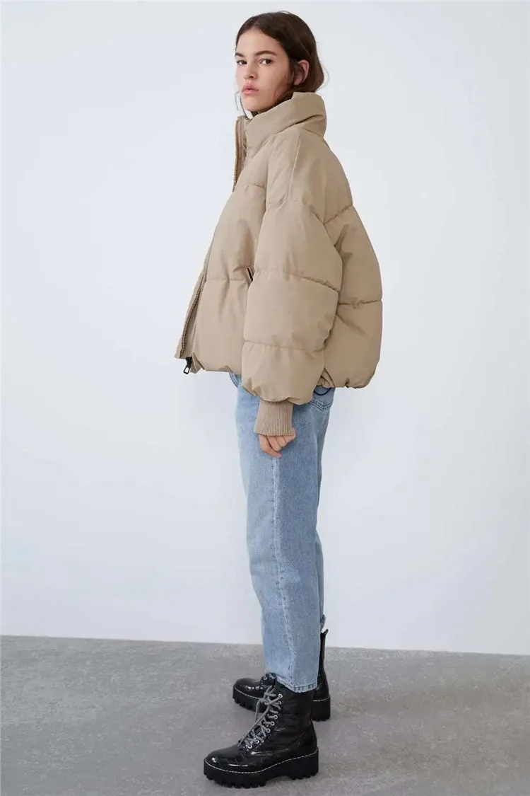 Solid Bread Coat Jacket Simple Casual Korean Style High Quality Warm Winter Stand-up Collar Cotton Parkas Clothes Women 2021