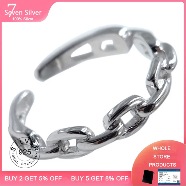 

Trendy 925 Sterling Silver Chain Rings for Women Couples Vintage Handmade Twisted Geometric Finger Jewelry Party Gifts