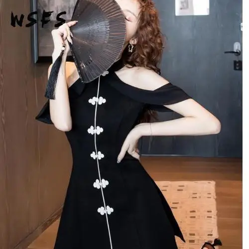 

2 Piece Set Summer Dress Bodycon Bandage Black Cheongsam Halter Tops Women Dresses Big Size Sexy Party Mini Short Korean Clothes