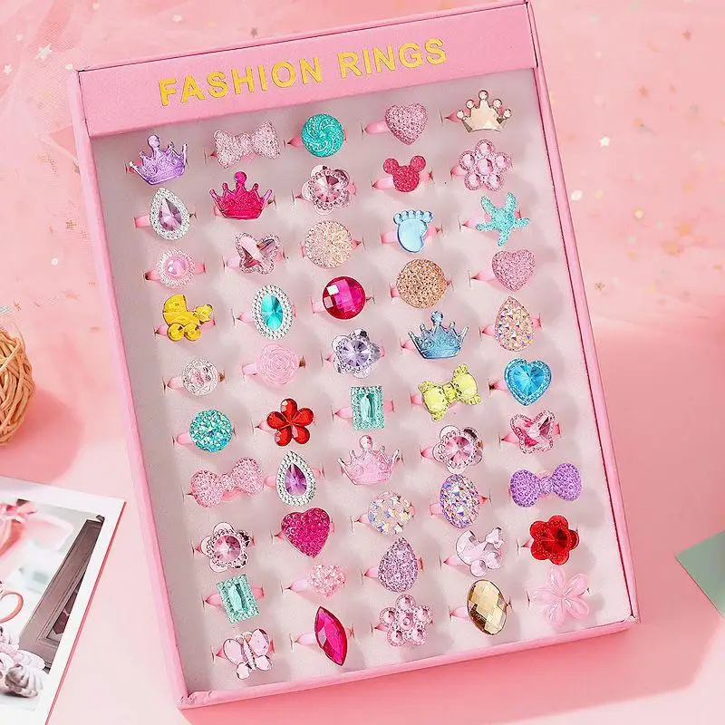 

Diy Cartoon 50 Pack Resin Ring Acrylic Plastic Ring For Children's Toys Small Gifts For Girls Play Games Props Birthday Gifts