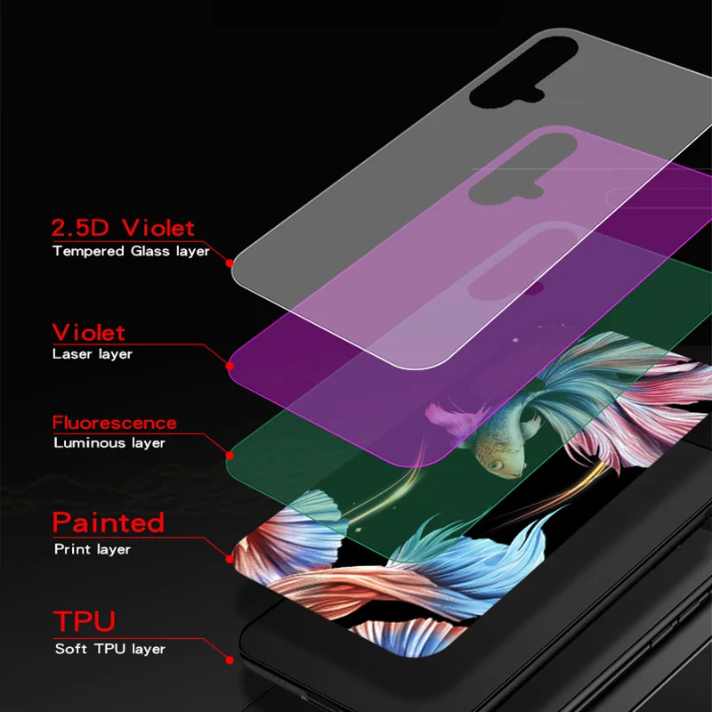 Чехол для Huawei Honor20 20S светящийся стеклянный чехол с фиолетовым светом ночным