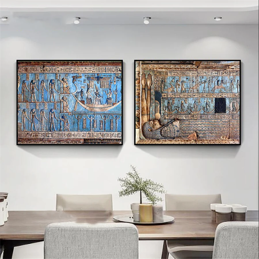 Retro Egypt Style Figure Painting Blue Ancient Egyptian Fresco Canvas Posters Prints Wall Art Paintings Pictures Cuadros Decor | Дом и сад