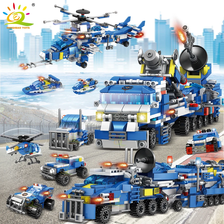 

HUIQIBAO 780PCS City Kriss Super Police Truck Building Blocks Military Car Aircraft Plane Forces Figures Bricks Toys For Child