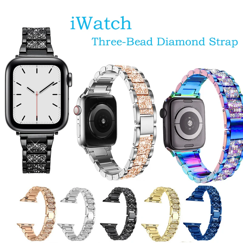 

Stainless Steel Diamond Strap for Apple Watch IWatch Series 6 5/SE 4 3 Band Metal 38/40/42/44mm Luxury Watch Bracelet Watchband