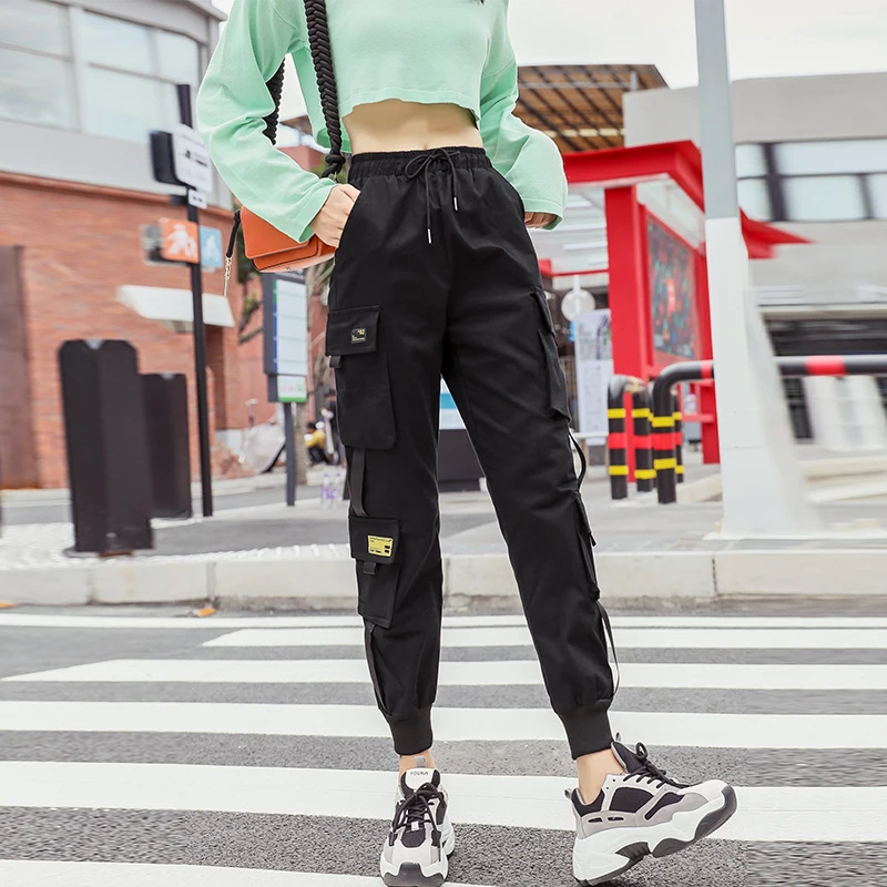 Брюки карго женские с эластичным поясом модные уличные штаны до щиколотки