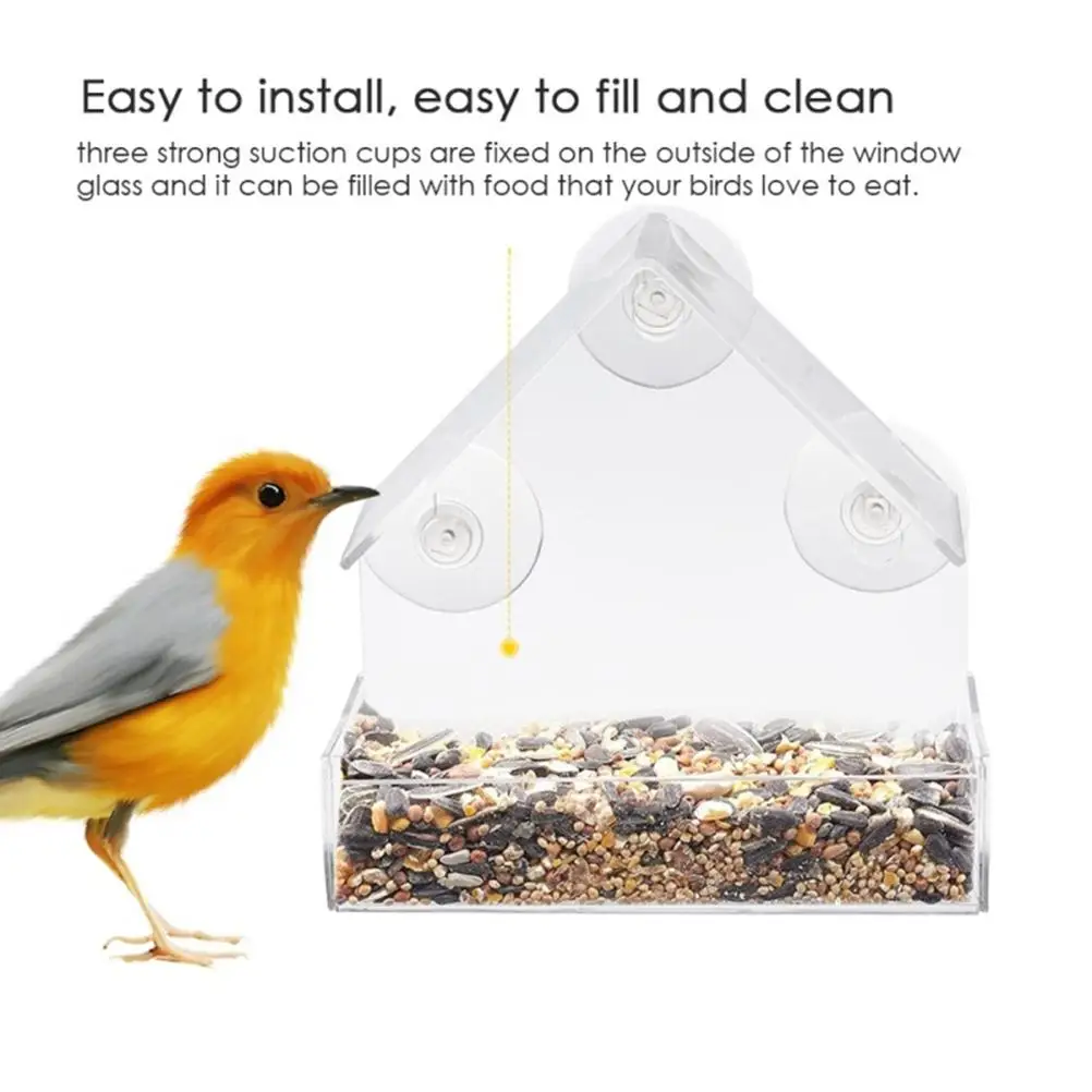 

Acrylic Clear Window Bird Feeder Metal Hanging Bird Food Dispenser Outdoor garden decoration Pet Feeding Tool bird accessories