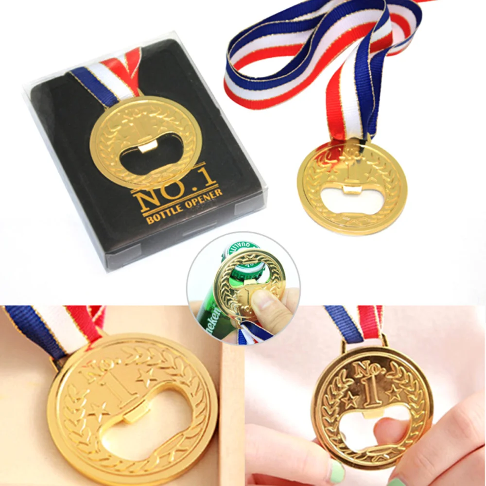 

Gold Medal Shaped Bottle Opener Olympic Themed Metal Bottle Opener and Beer Accessories