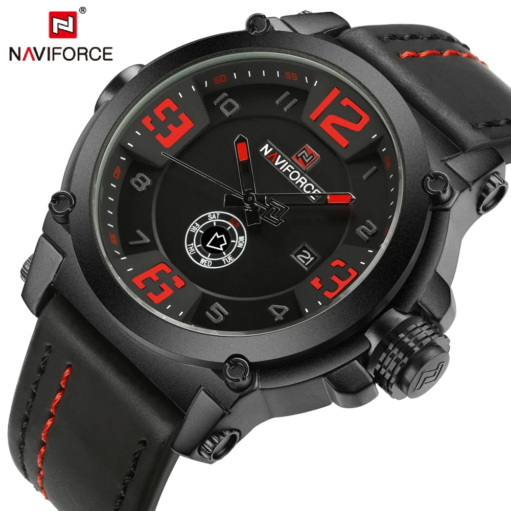 

Часы наручные NAVIFORCE Мужские кварцевые, роскошные брендовые модные деловые водонепроницаемые для отдыха и спорта, с кожаным ремешком