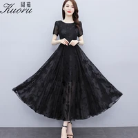 vintage robe longue ete chiffon dress women dresses summer 2021 black beach style vestido floral short sleeve o neck vestidos
