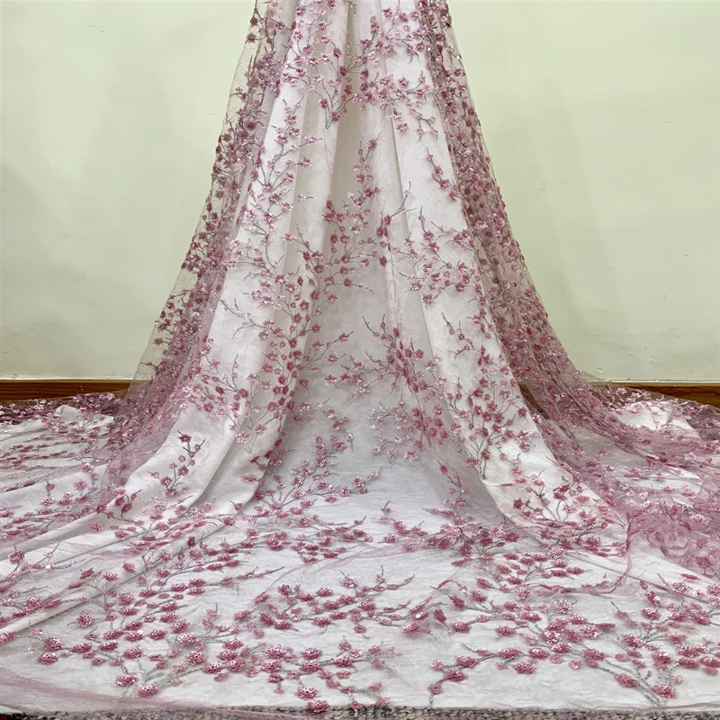 Latest Pink African 3D Flower Sequins Lace Fabric 2019 High Quality Nigerian Wedding Tulle For Women Bridal | Аксессуары для