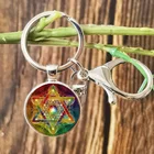 Винтажный брелок для ключей Metatron, изысканный куб с геометрическим рисунком, стеклянная Изысканная подвеска с изображением шри-Янтры, мандалы, для автомобильных ключей, подарок