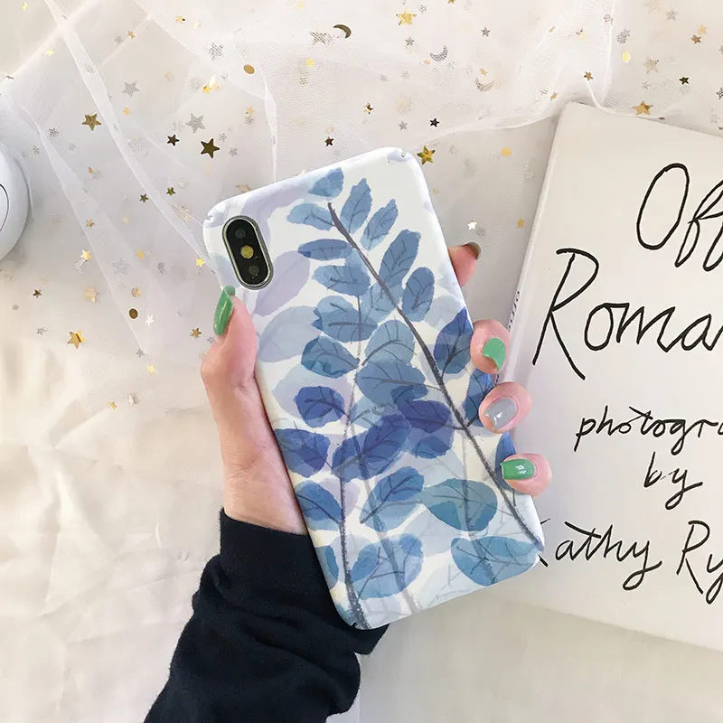 Жесткие чехлы для телефонов из поликарбоната для iphone XS MAX XR X, розовые, синие листья, матовый чехол для iphone 6, 6 S, 7, 8 Plus, чехлы на заднюю панель с изображением звездного неба - Цвет: 5