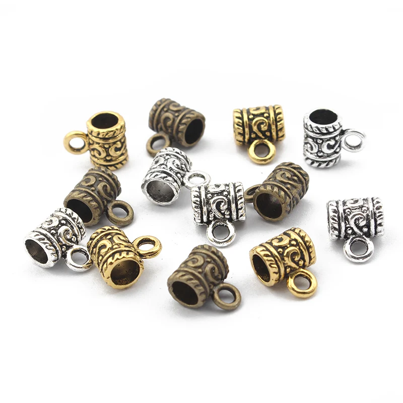 

30pcs Tibetan Silver/Bronze/Gold 5mm hole Beads Bail Charms Connector For DIY Bracelet Necklace Jewelry Making Accessories