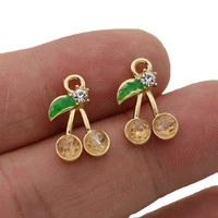 10pcs gold plated enamel crystal cherry charm pendant for jewelry making bracelet necklace diy accessories craft findings