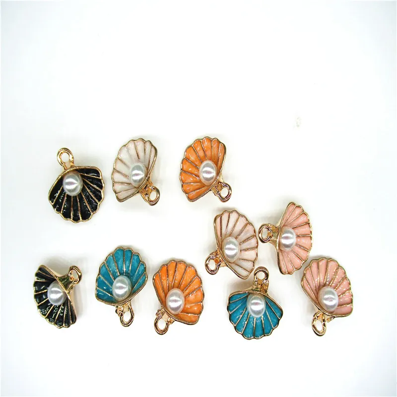 

10pcs/lot Enamel Shell Charm Inlaid Pearls Pendants For Women Earring Making Fit Bracelet Necklace DIY Jewelry Findings
