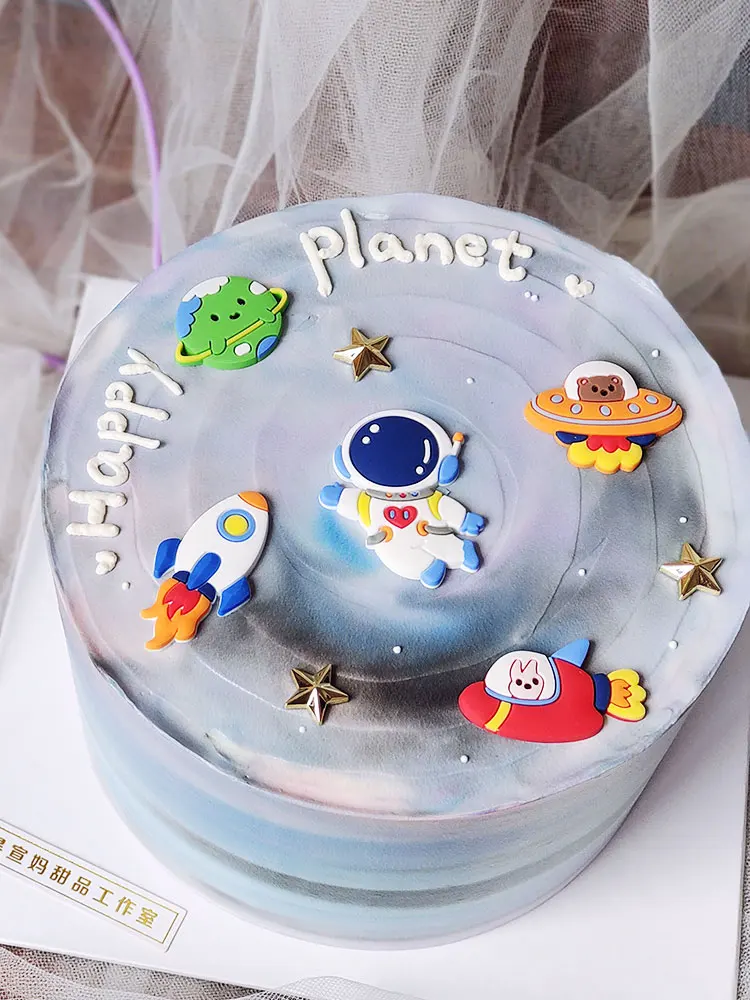 

Suit Outer Space Theme Cake Decoration Flags Banner UFO Spaceship Astronaut Hanging for Kids Birthday Party Cupcake Topper Decor