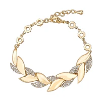 braided gold color leaf bracelets bangles with stones luxury crystal bracelets for women wedding jewelry sbr140296