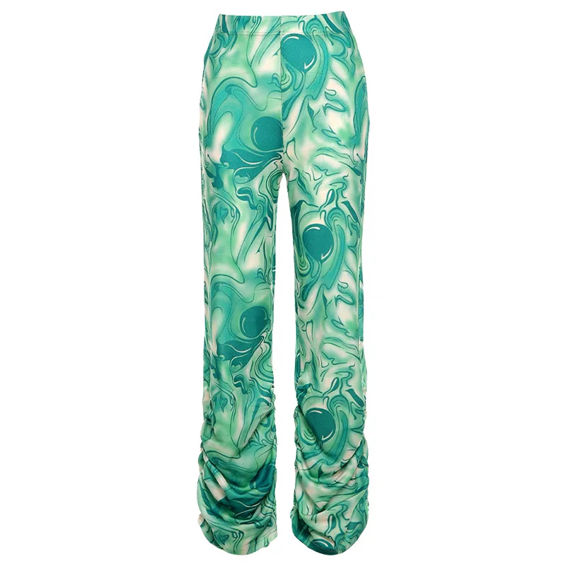 

2021 New Chic Y2K Women High Waisted Green Tie Dye Skinny Pants Long Sexy Casual Summer 2021 Capris Baggy E Girl Pants Trousers