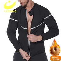 lazawg men hot shirts sport jacket with long sleeve fitness tight yoga top weight loss body shaper sauna waist trainer shapewear