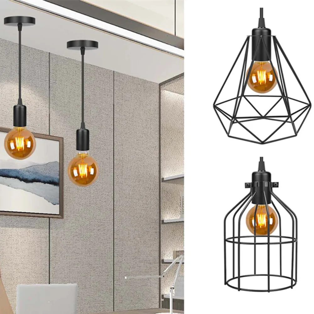 

Modern Industrial Vintage Cage Pendant Light Iron Art Diamond Pyramid Wrought Ceiling Lamp Suitable for Home Living Room E27 Bul