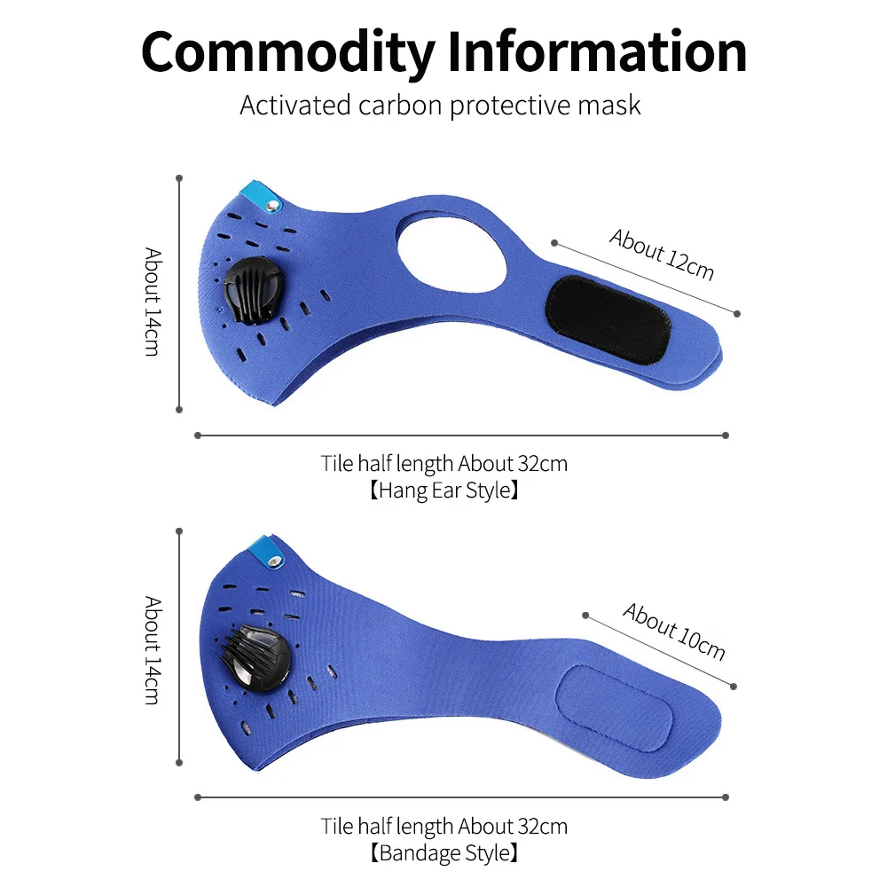 

Unisex Breath Valve PM2.5 Mouth Masks Ear Straps Anti Dust Pollution Respirator Cycling Running Mask+Activated Carbon Filter