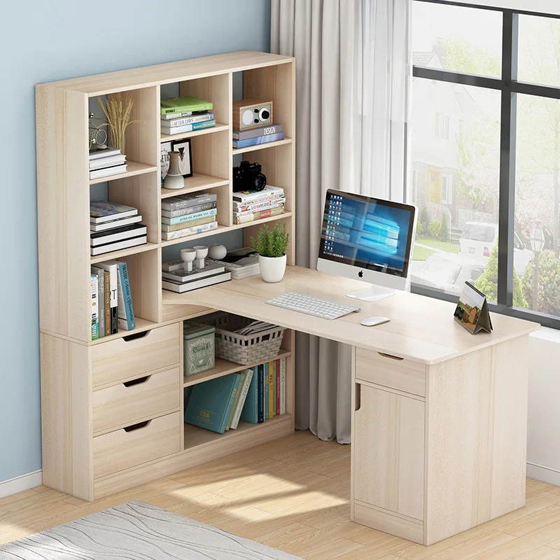 

Простой угловой стол, книжный шкаф, встроенный письменный стол, компьютерный стол с Hutch, современный офисный учебный стол, универсальная раб...