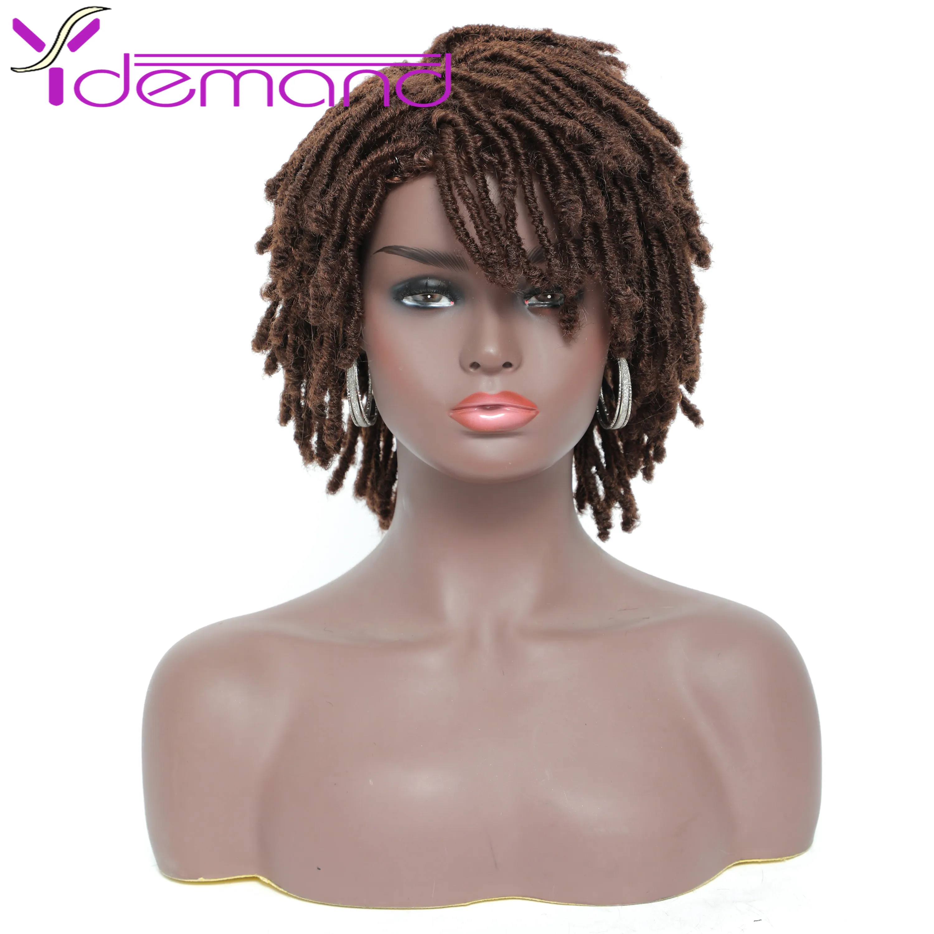 

Y Demand Dreadlock Wig Braided Twist Black Short Curly Heat Resistant Fiber Synthetic Party Faux Locs Goddess Wig for Women