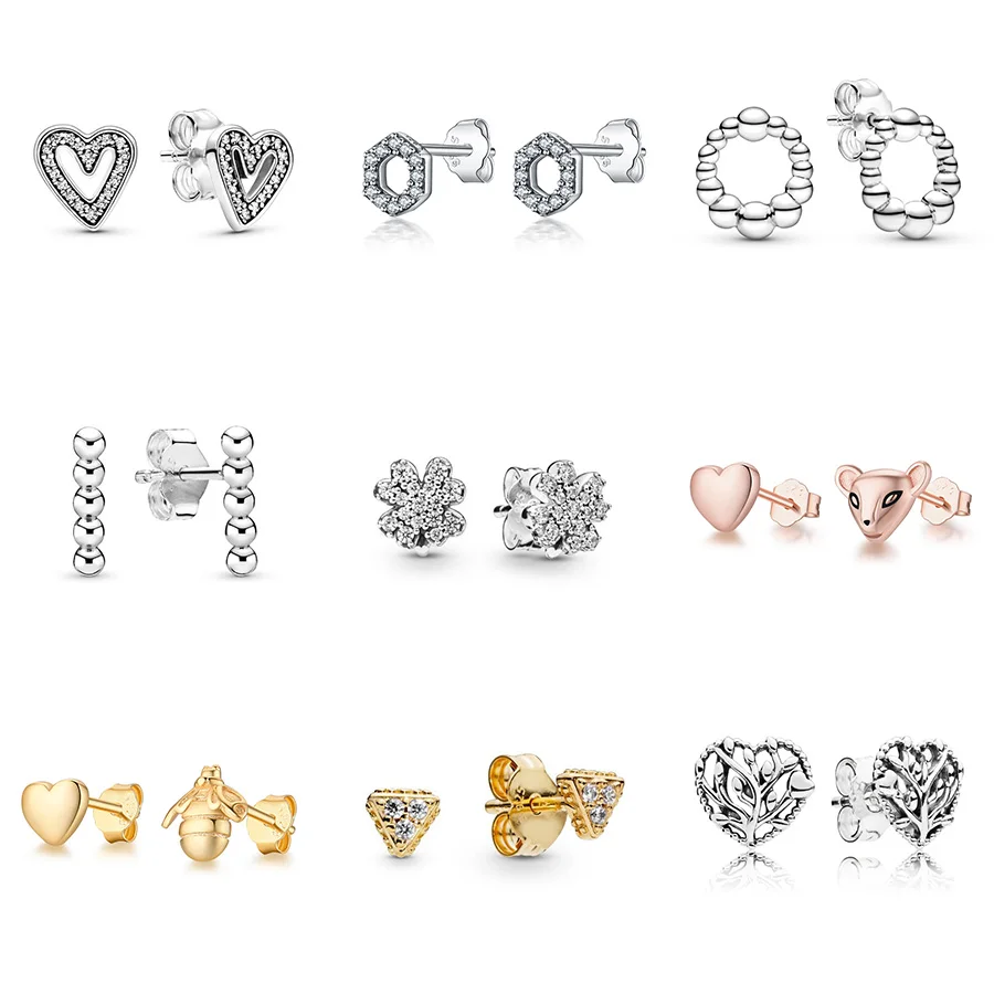 

925 Sterling Silver Earrings Heart Shape Rose Gold Lion Cute Honeybee Silver Flower Earrings For Women Wedding Party Jewelry