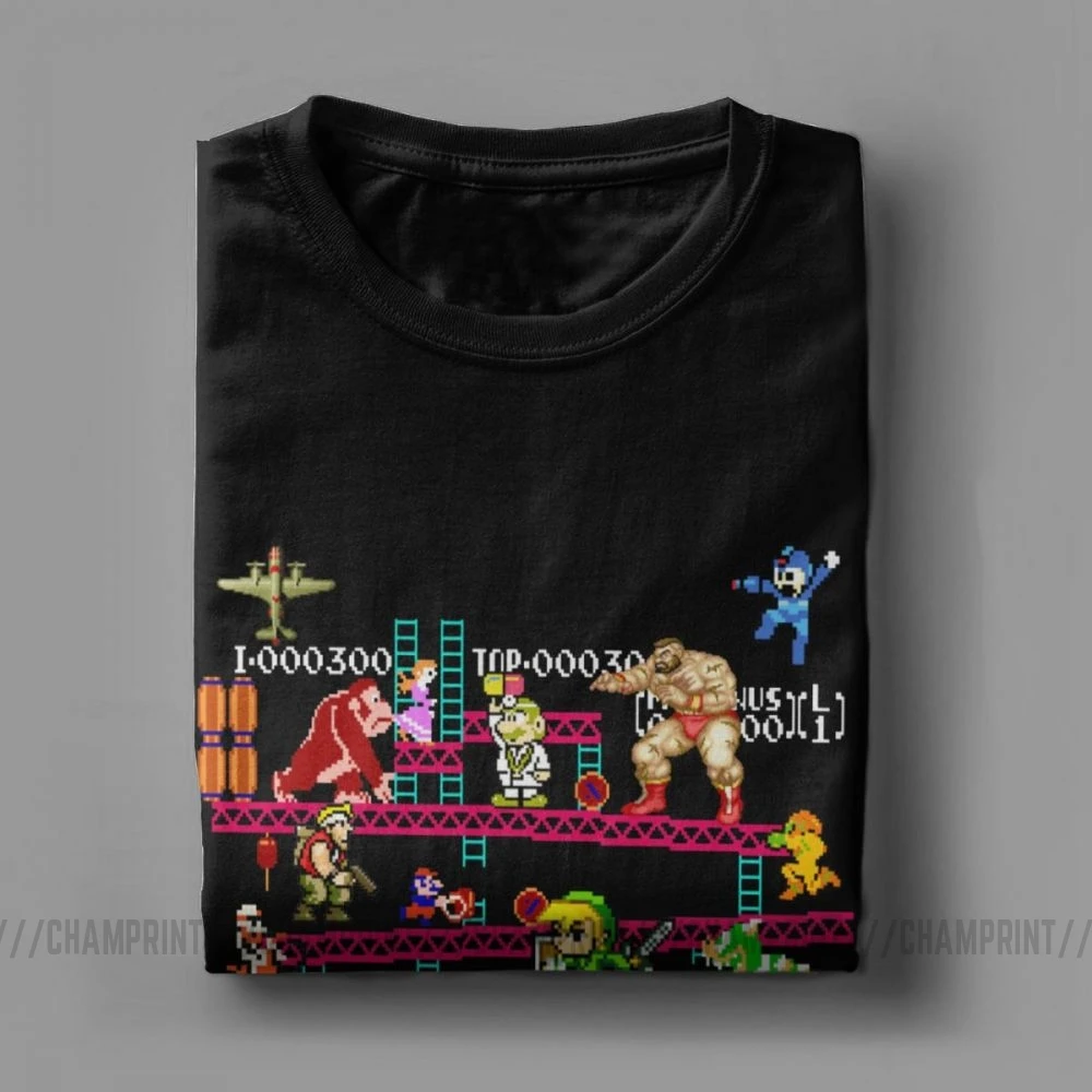 Мужская аркадная игра Коллаж футболки ФК консоль Винтажный стиль футболка