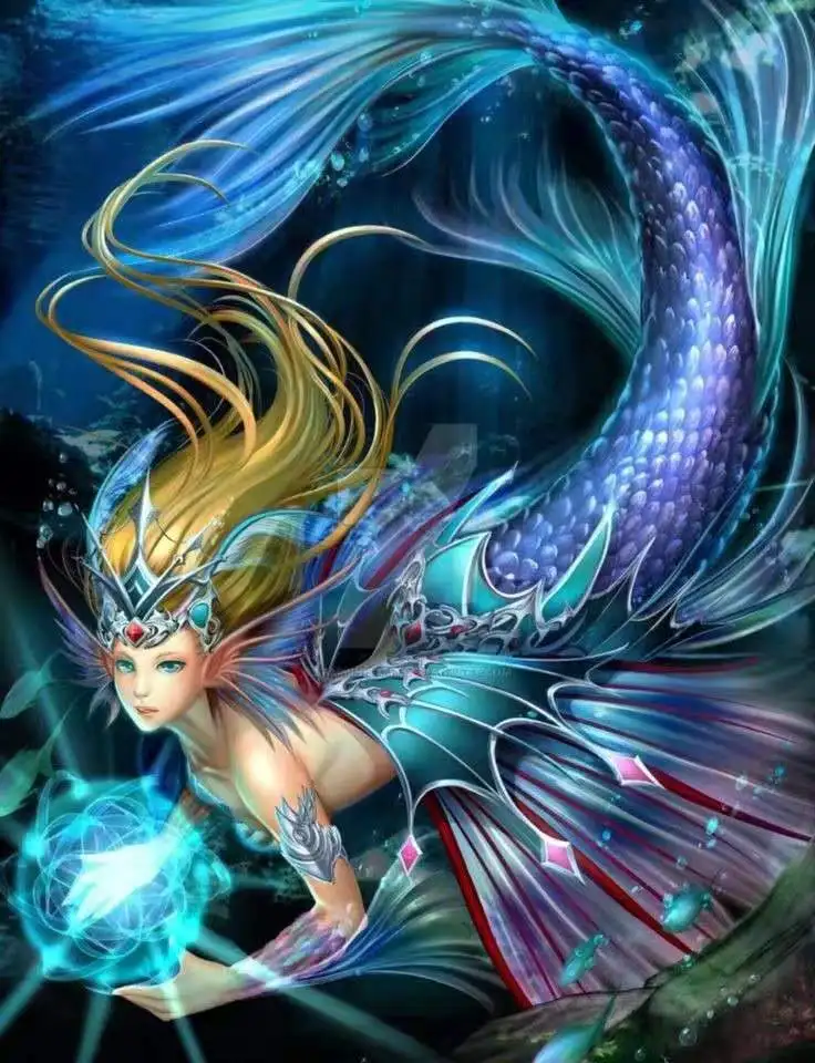 5D алмазная живопись сделай сам мультяшная Русалка полноразмерная круглая