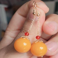natural yellow jade earrings dangle 18kgp chain girl gift easter christmas aquaculture ear stud women party gift fools day