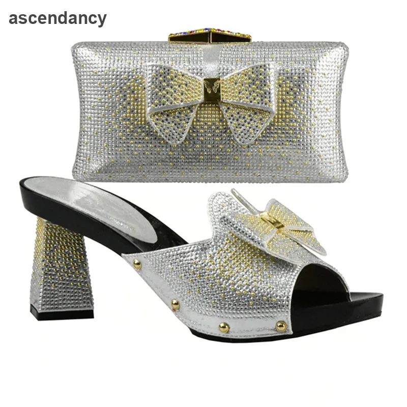

New Women Shoes and Bag Set Decorated with Rhinestone African Matching Shoes and Bags Italian In Women Party Shoes and Bag Sets