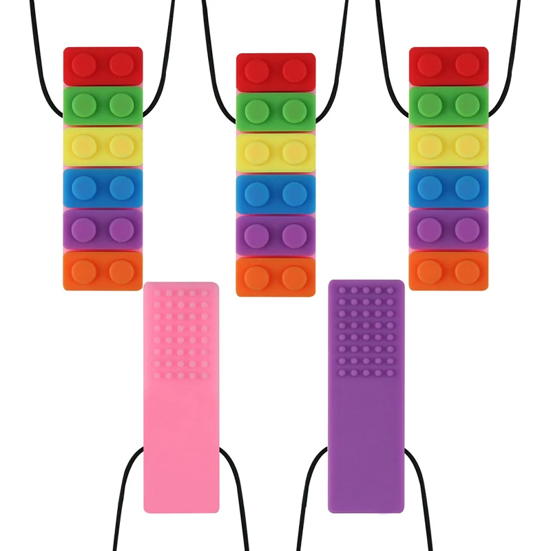 1PC Brick Chew Baby Silicone Teether Rainbow Autism Biter Sensory Chewy Toys Necklace Biting Topper Therapy Gift Wholesa | Мать и ребенок