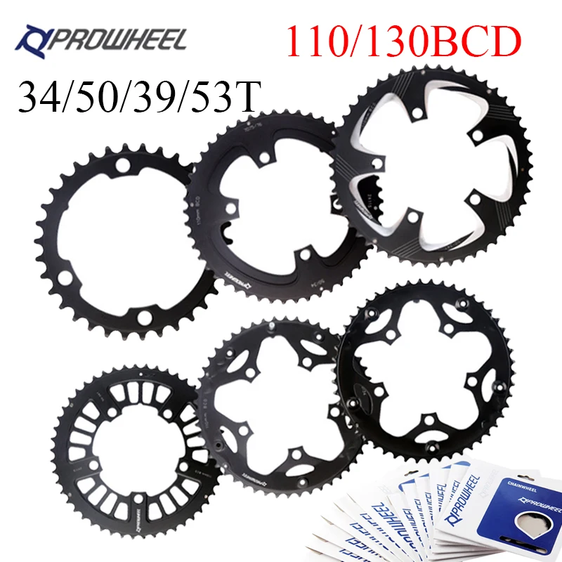 

PROWHEEL 110BCD Chainring 34T 39T 50T 53T Crankset for Road Folding Bike 130BCD Chainwheel 8/9/10/11 Speed Tooth plate Parts