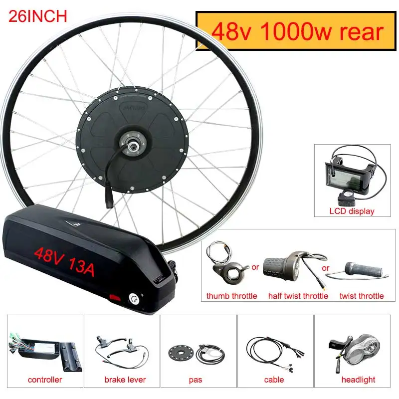 26inch 48V 13A Электрическое преобразование велосипедов комплект 48 в 1000 Вт 26 дюймов 700C электровелосипед задний мотор колеса e велосипед конверсионный комплект с батареей samsung - Цвет: 26inch 48V 13A