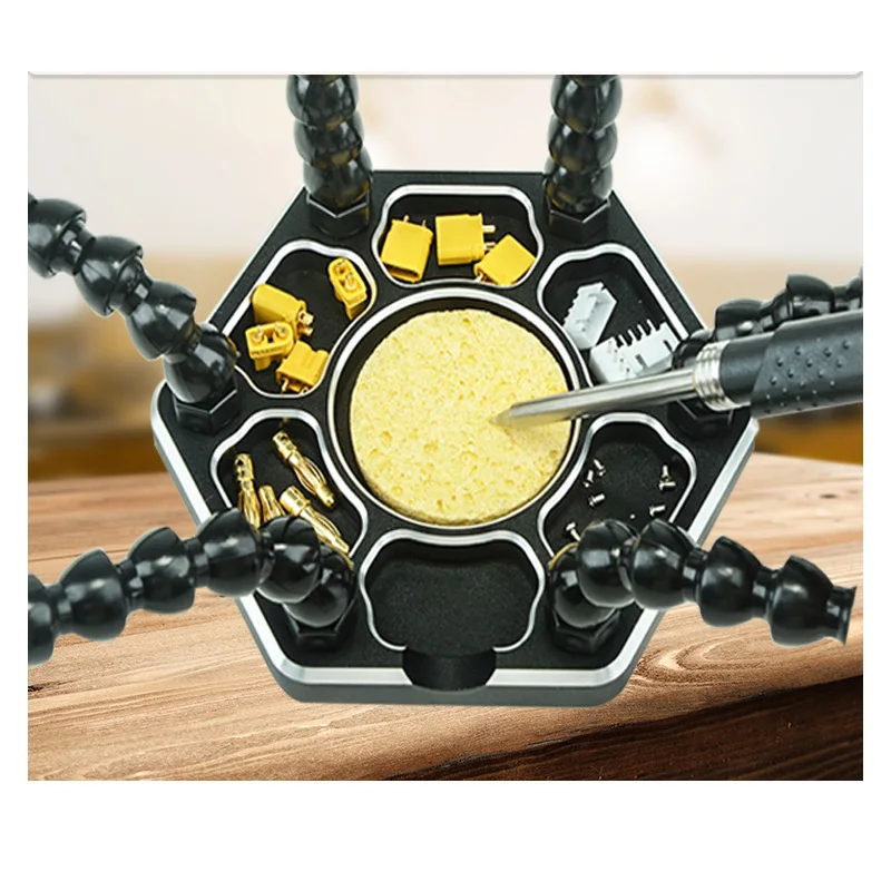 Паяльник с держателем для помощи 6 шт. гибкие руки USB DC вентилятор фонарик 3X лупа