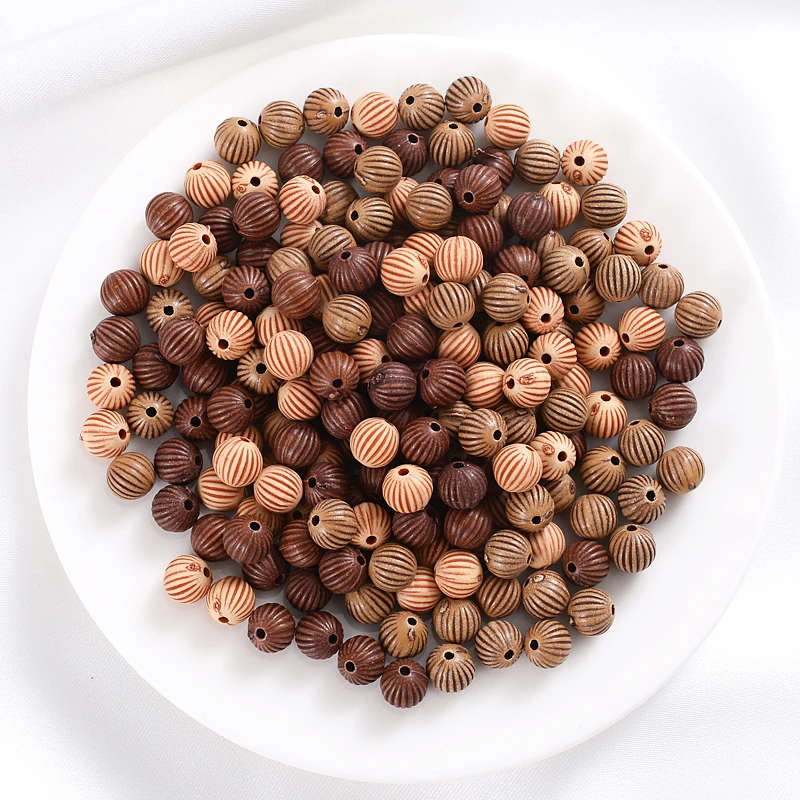 

50Pcs/Lot 3 Colors Imitation Wood Color Acrylic Beads Charm Round Stripe Spacer Beads For Jewelry Making DIY Bracelet Necklace