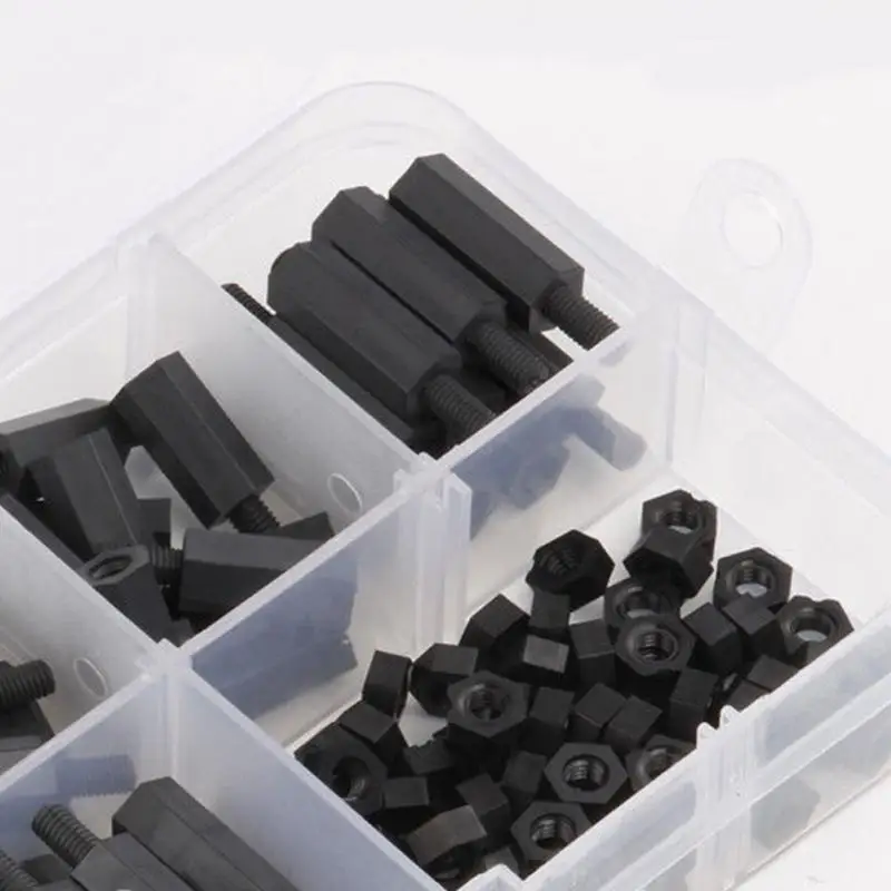 180pcs m3 black nylon antirust spacers nut hex screw with m f stand electronic component screw nut assortment kit tool accessory free global shipping