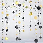 Блестящая бумажная черная Золотая Мерцающая маленькая звезда 4 м, круглая Праздничная гирлянда, ленточный баннер, украшение на свадьбу, день рождения, Baby Shower