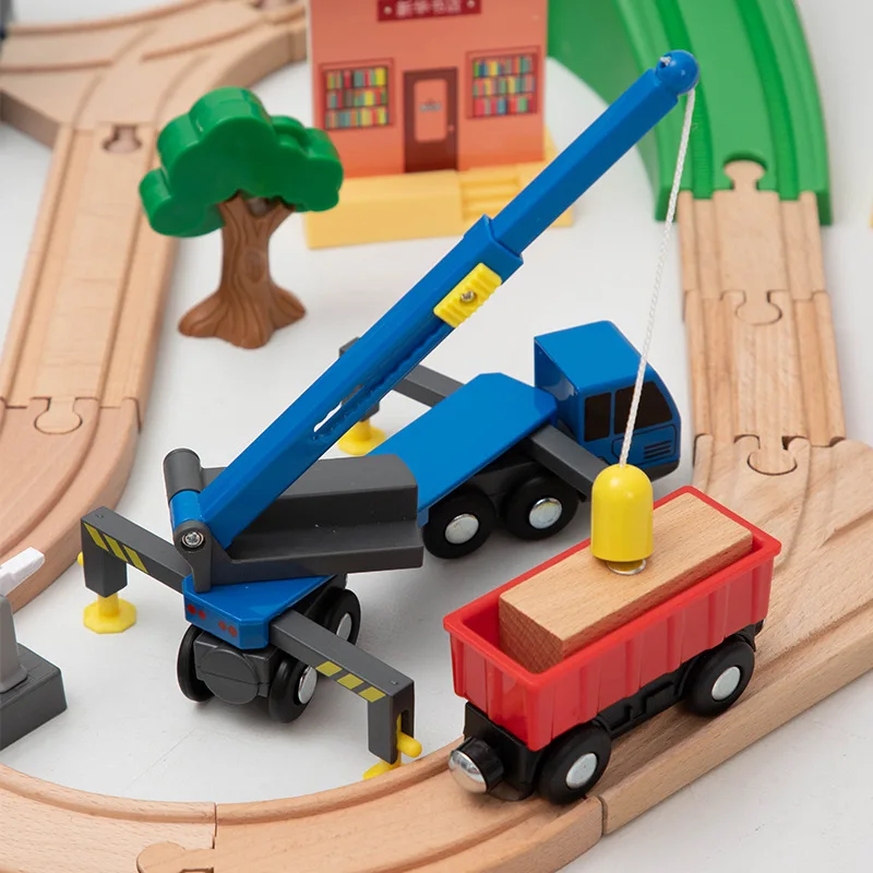 

Wooden Track with Police Station Scene Children's Block Train Track Set Toys