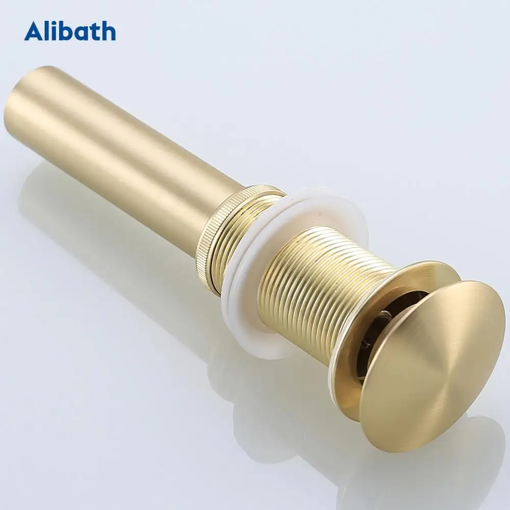 Brass Pop-Up Drain With/Without Overflow Hole Bathroom Basin Push Down Waste Drainer Plug Bathtub Round Brushed Gold. | Обустройство
