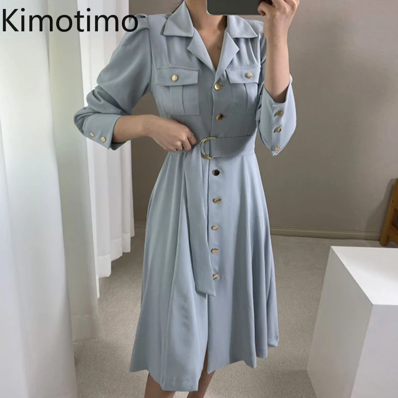 

Платье Kimotimo женское в Корейском стиле, элегантное темпераментное однобортное офисное тонкое платье-ветровка с английским воротником и мет...
